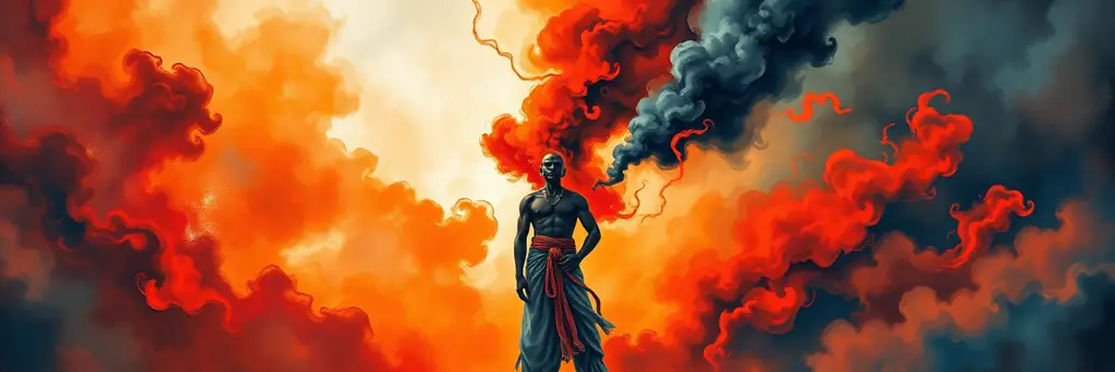 The three gunas as white light, red fire and dark smoke