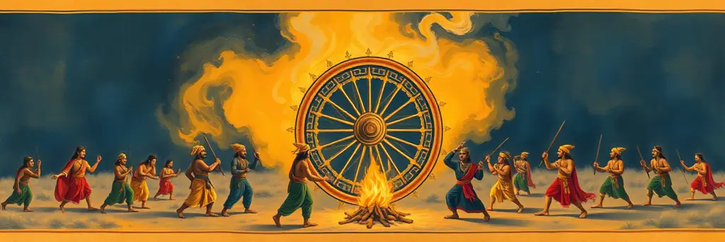 The turning wheel of sacrifice and people at their work