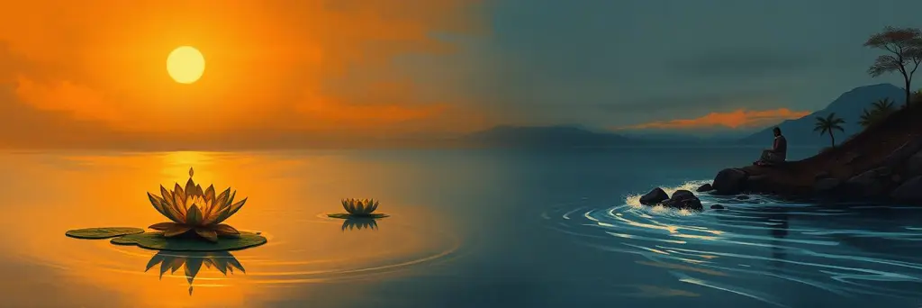 A lotus leaf untouched by water on a still lake